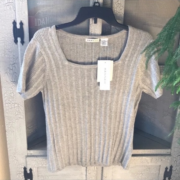 Hannah Tops - Square neck ribbed knit short sleeve